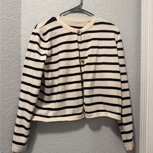 Striped Black and Cream Button Cardigan